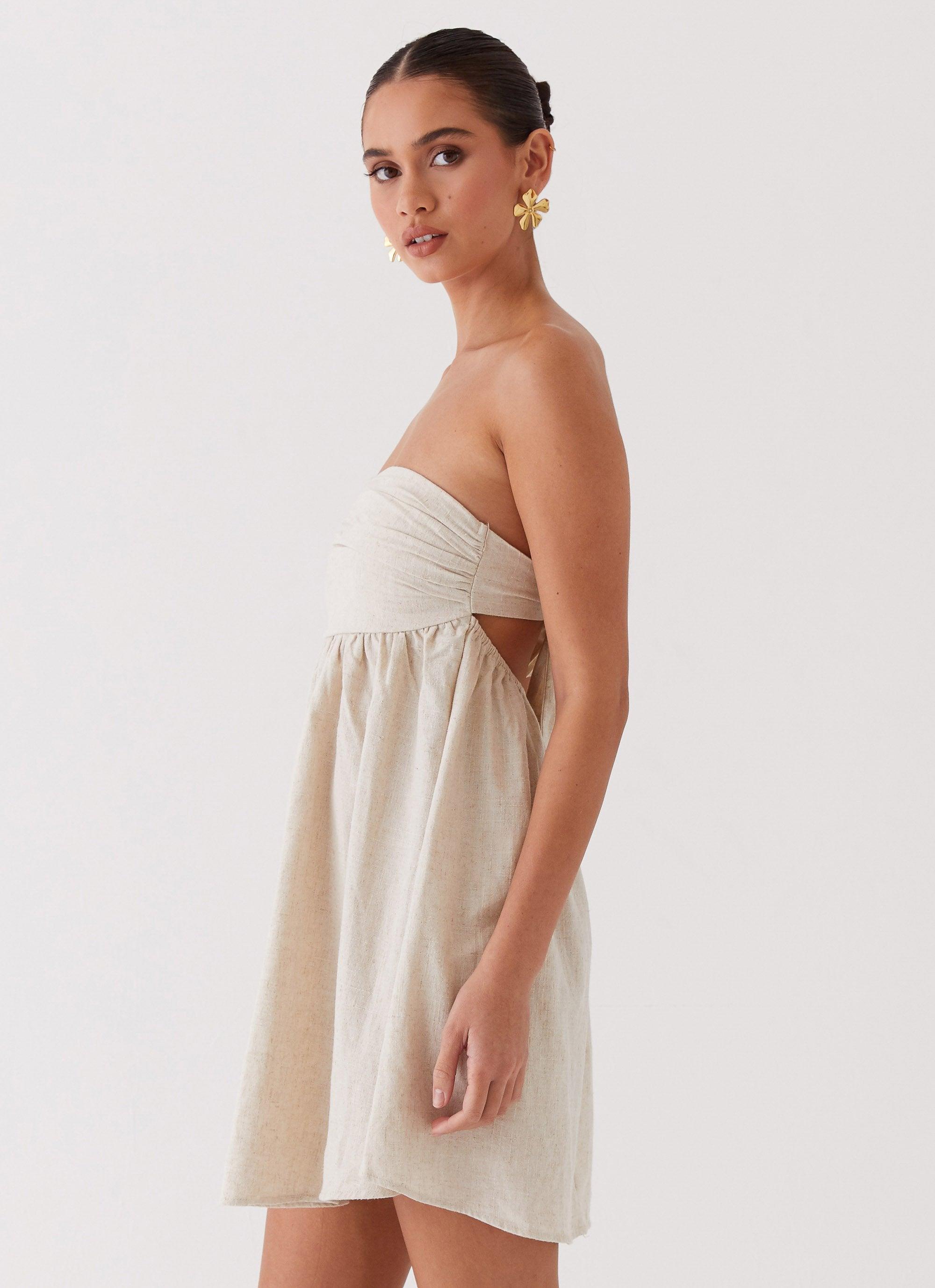 Night Changes Linen Mini Dress - Oatmeal Product Image