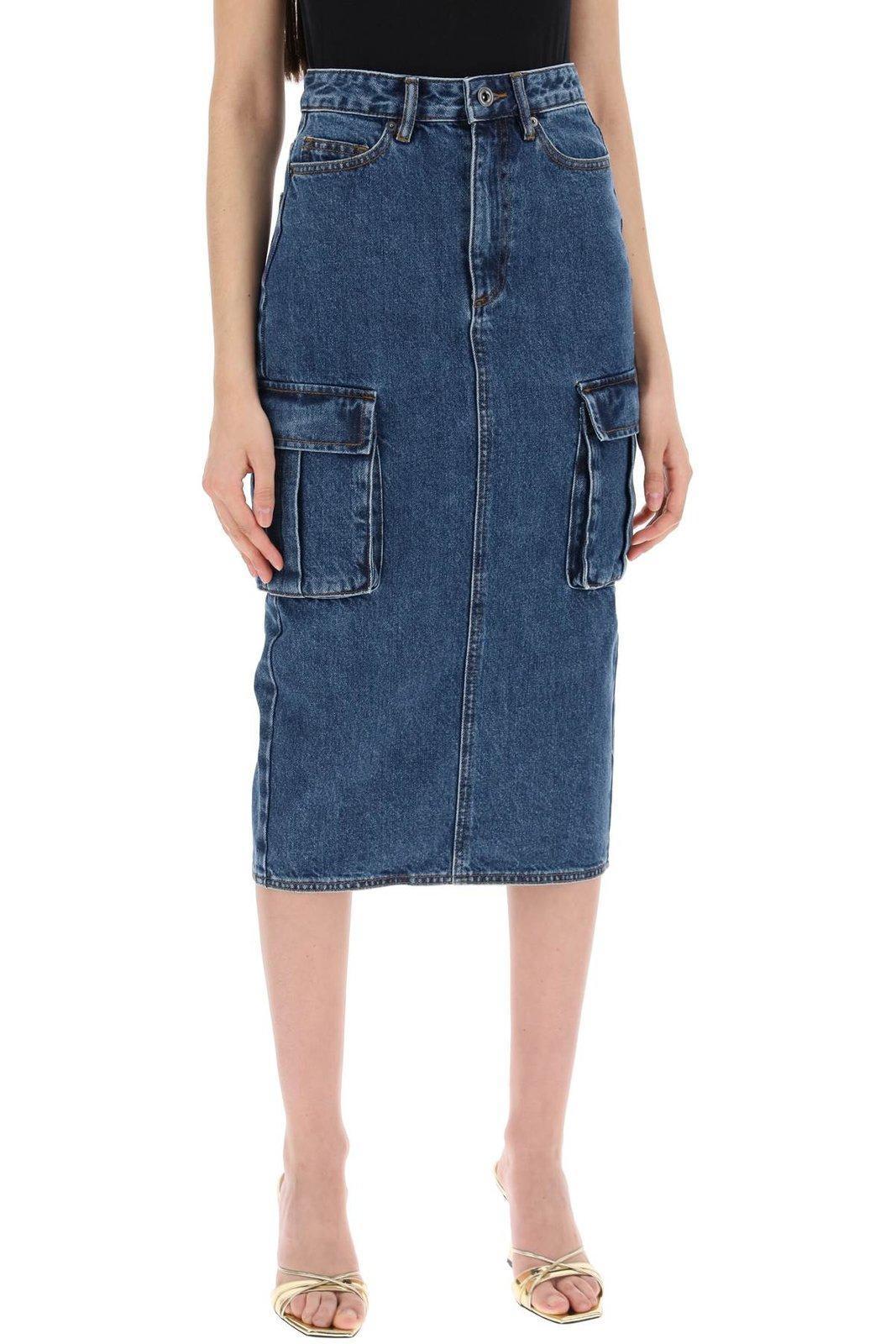 Denim Cargo Midi Skirt Mid Blue Product Image