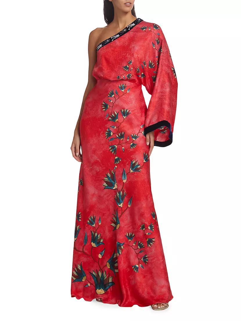 Lily Asymmetric Floral Silk Gown Product Image