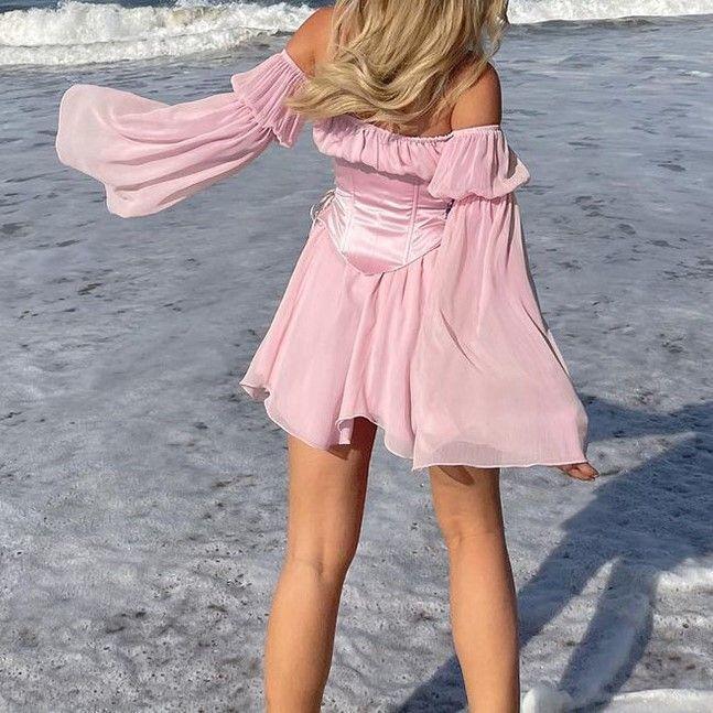 Bell-Sleeve Off-Shoulder Mini Dress Product Image