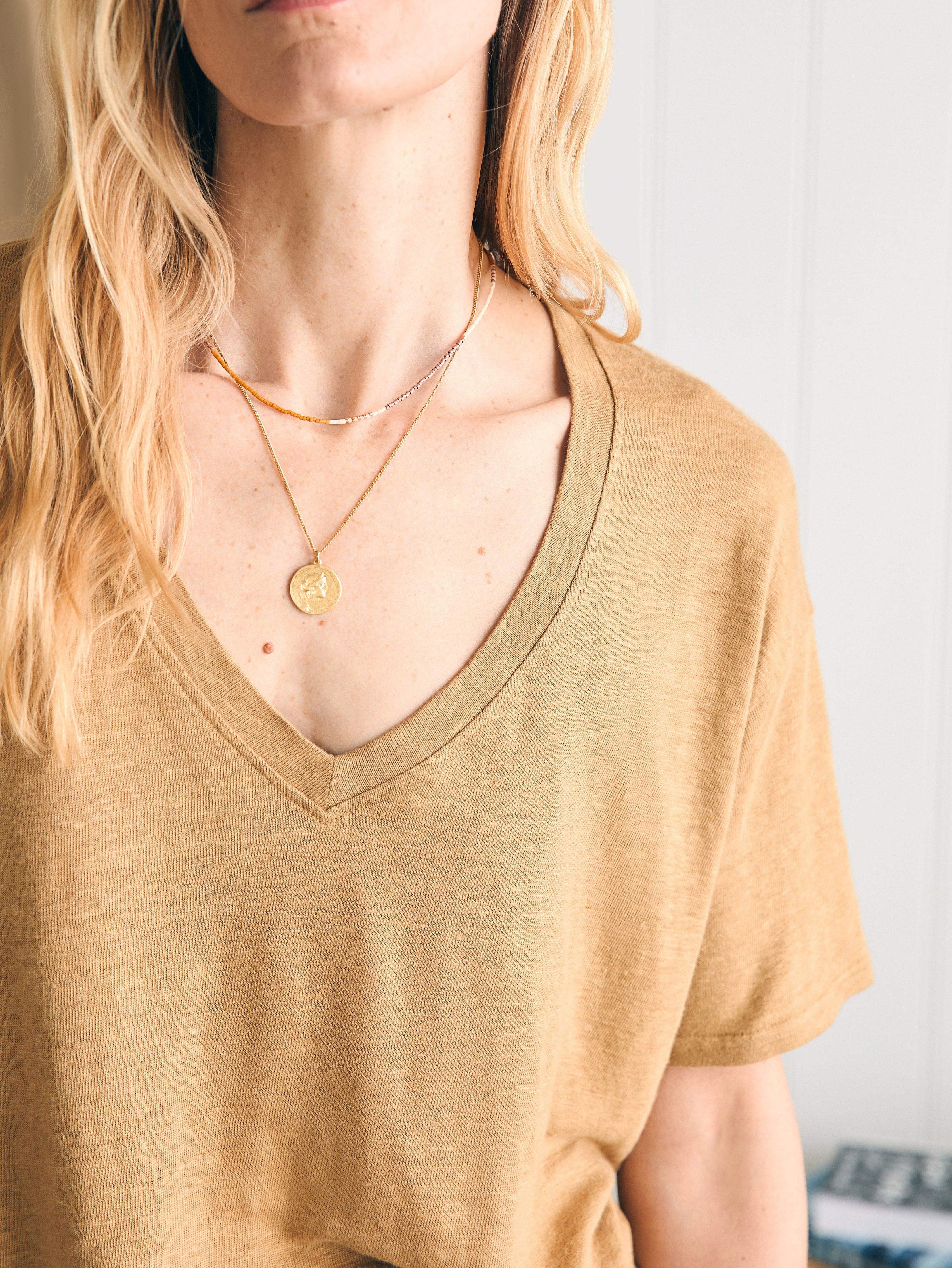 Oceanside Linen V-Neck Tee - Antique Bronze Female Product Image