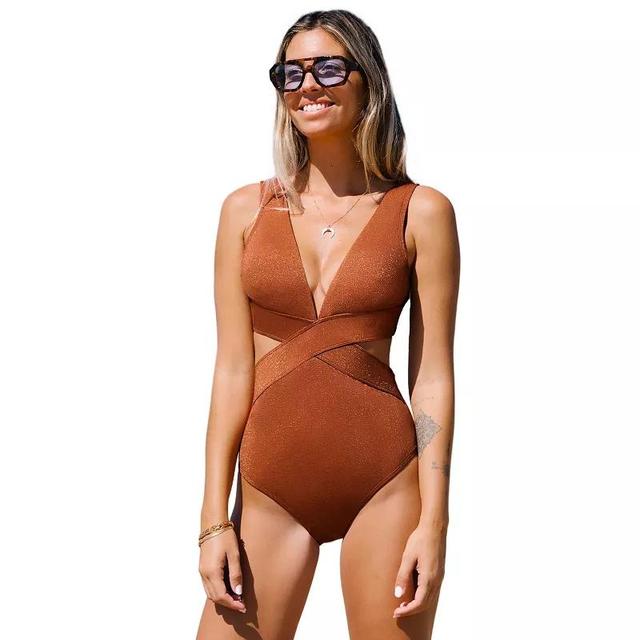 Womens CUPSHE Solid Halter One-piece Swimsuit Product Image