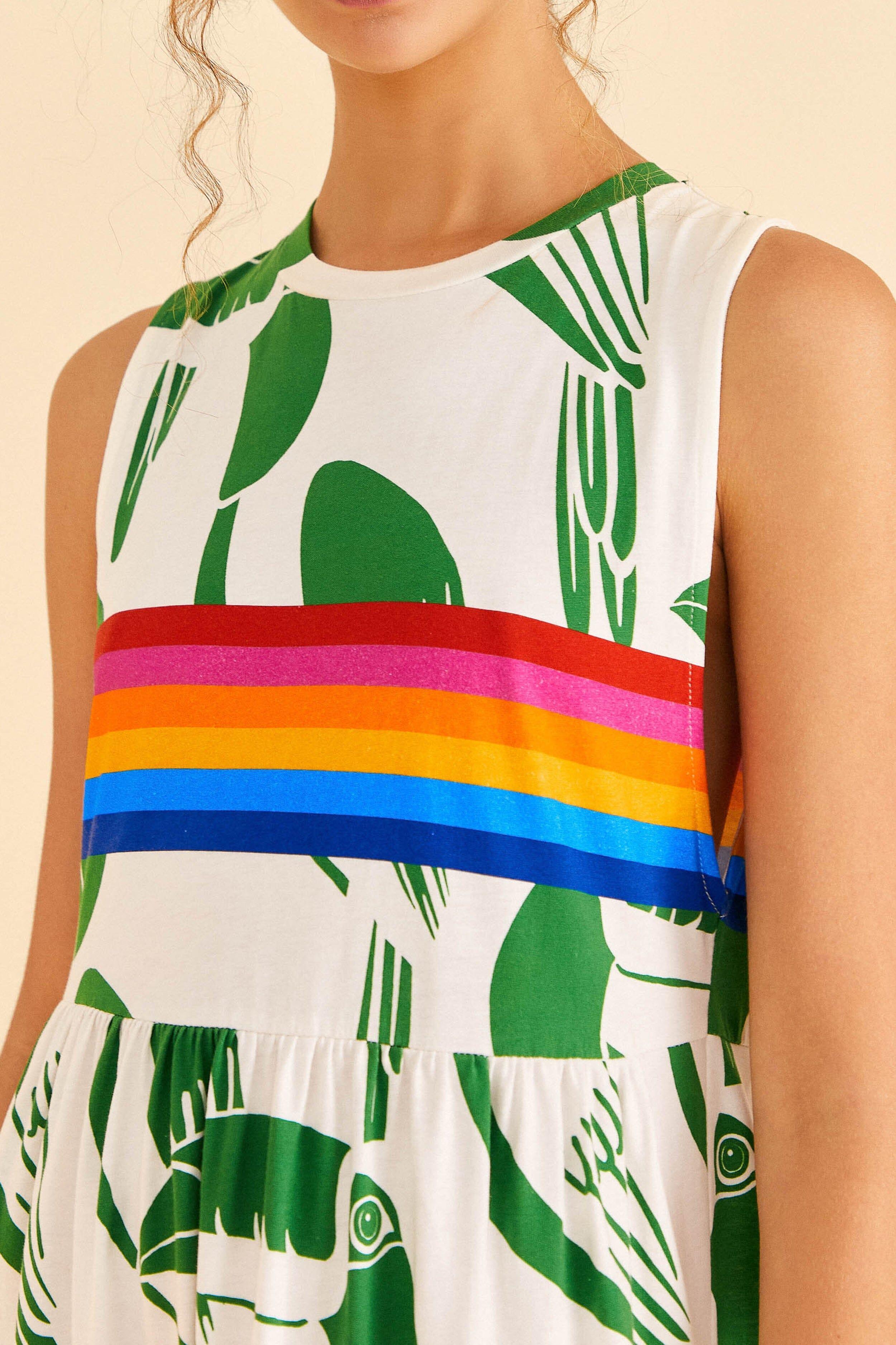 Off-White Rainbow Toucans Organic Cotton Maxi Dress Product Image