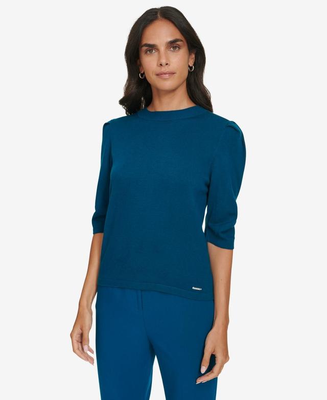 Calvin Klein Womens Elbow-Sleeve Crewneck Sweater Product Image