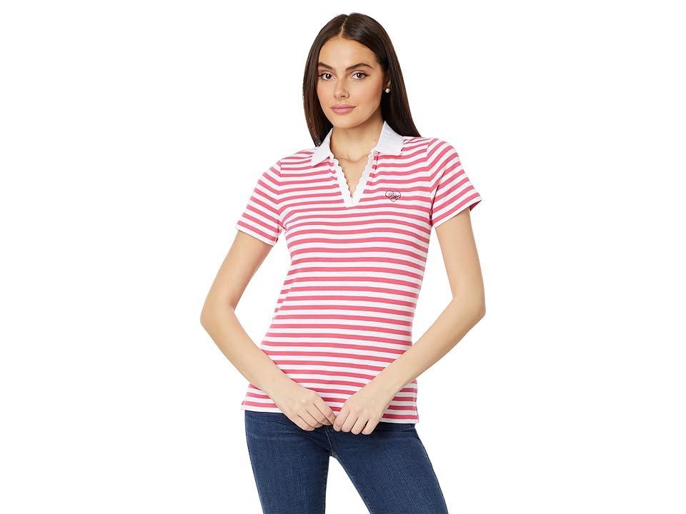 Tommy Hilfiger Short Sleeve Striped Johnny Collar Polo (Rosette Multi) Women's Clothing Product Image