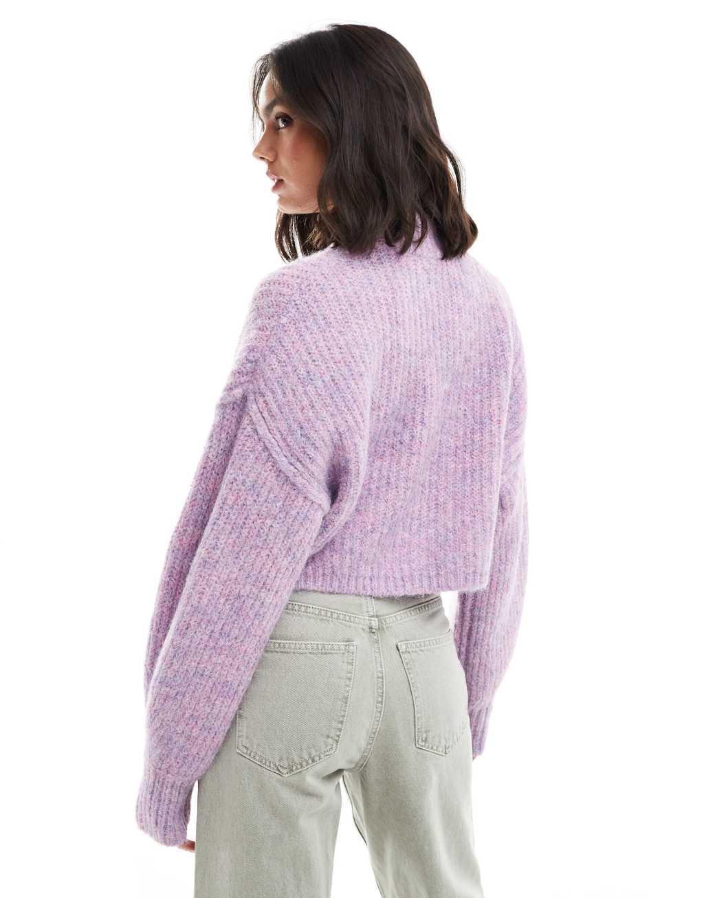 ASOS DESIGN rolled edge twist yarn sweater in pink Product Image