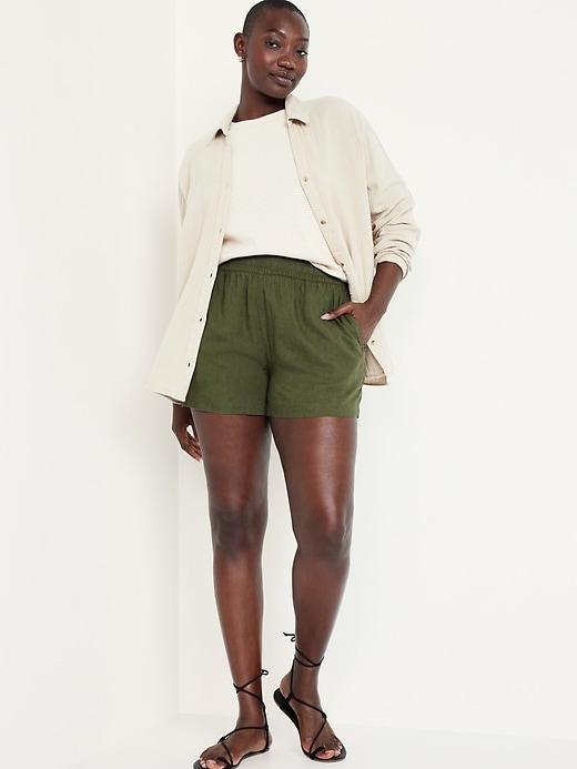 High-Waisted Linen-Blend Pull-On Shorts -- 3.5-inch inseam Product Image