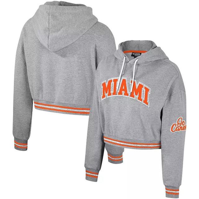 Womens The Wild Collective Heather Gray Distressed Miami Hurricanes Cropped Shimmer Pullover Hoodie Product Image