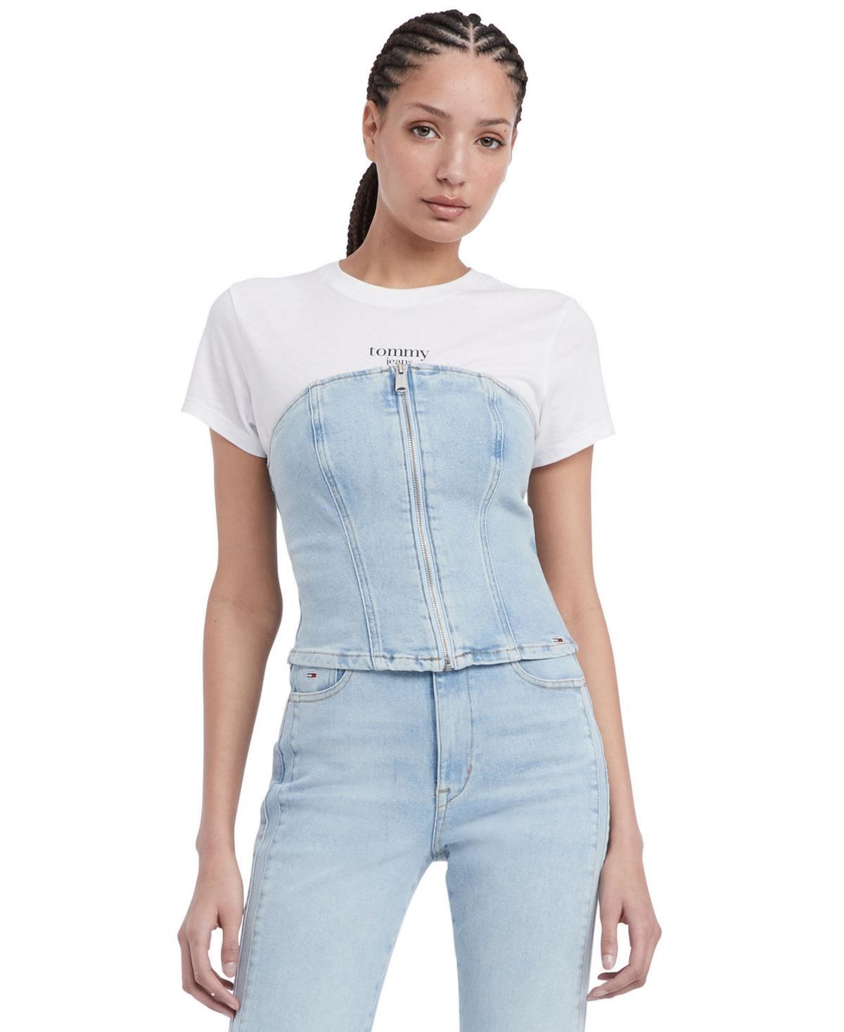 Tommy Jeans Womens Strapless Zip-Front Denim Top Product Image