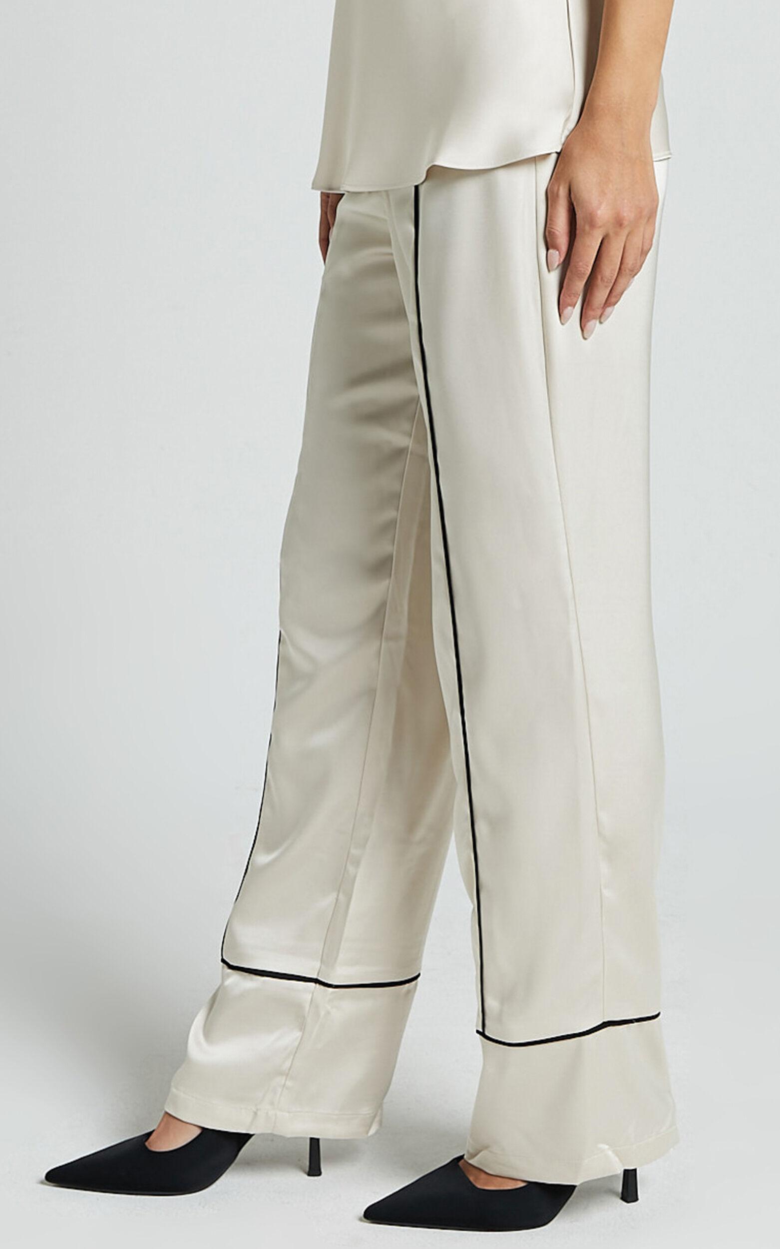 Bobbie Pants - High Waist Contrast Piping Pants in Oyster Product Image