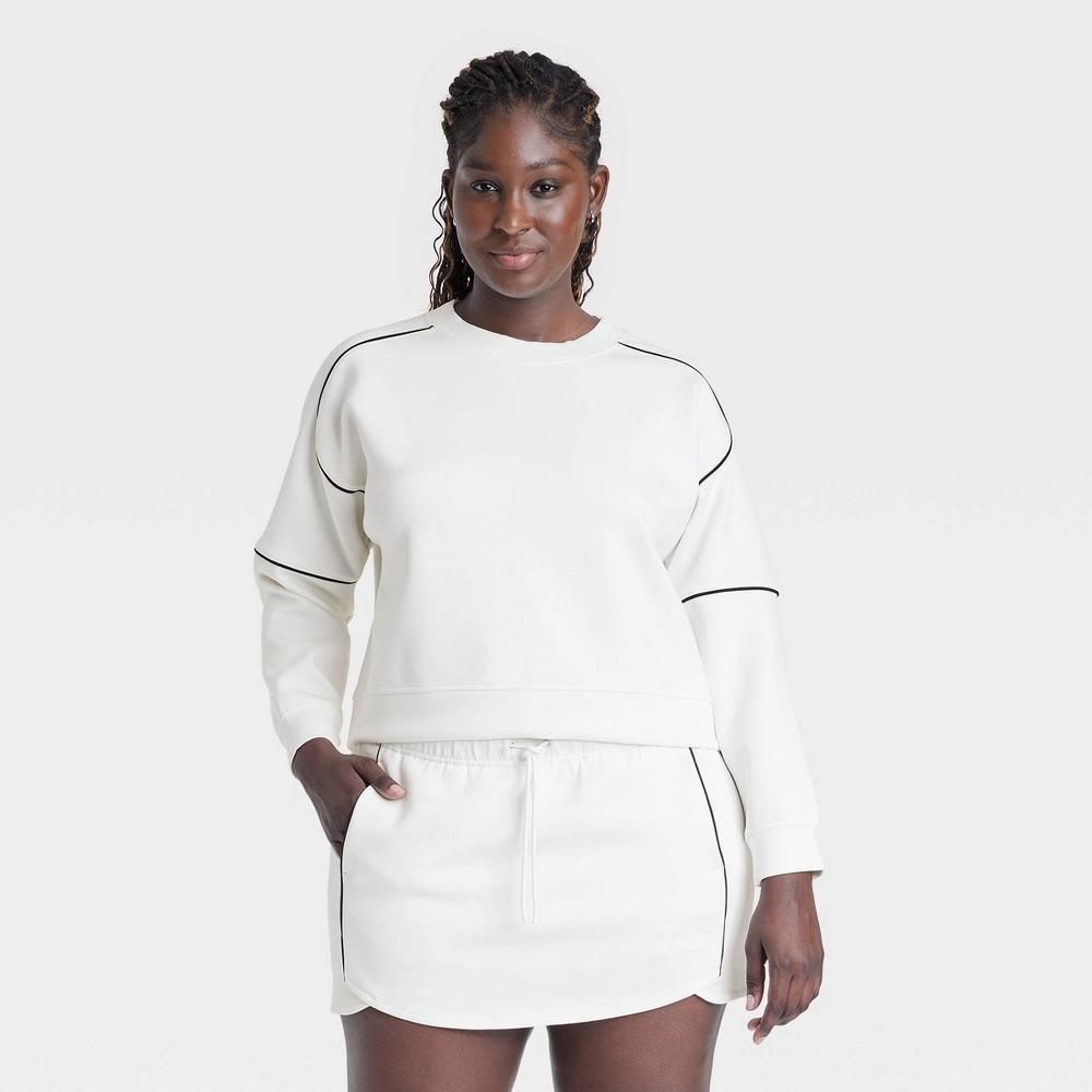 Women's Airy Sleek Crewneck Sweatshirt - All In Motion™ Cream XL Product Image