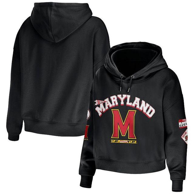 Womens WEAR by Erin Andrews Maryland Terrapins Mixed Media Cropped Pullover Hoodie Product Image