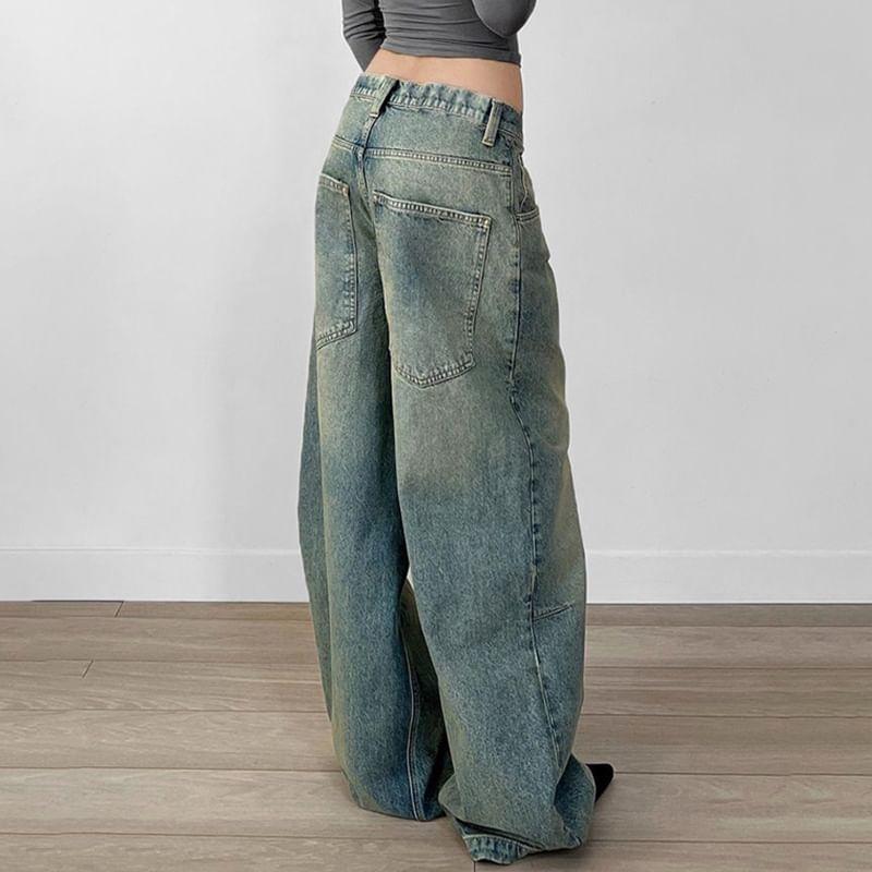 Low Rise Washed Wide Leg Jeans Product Image