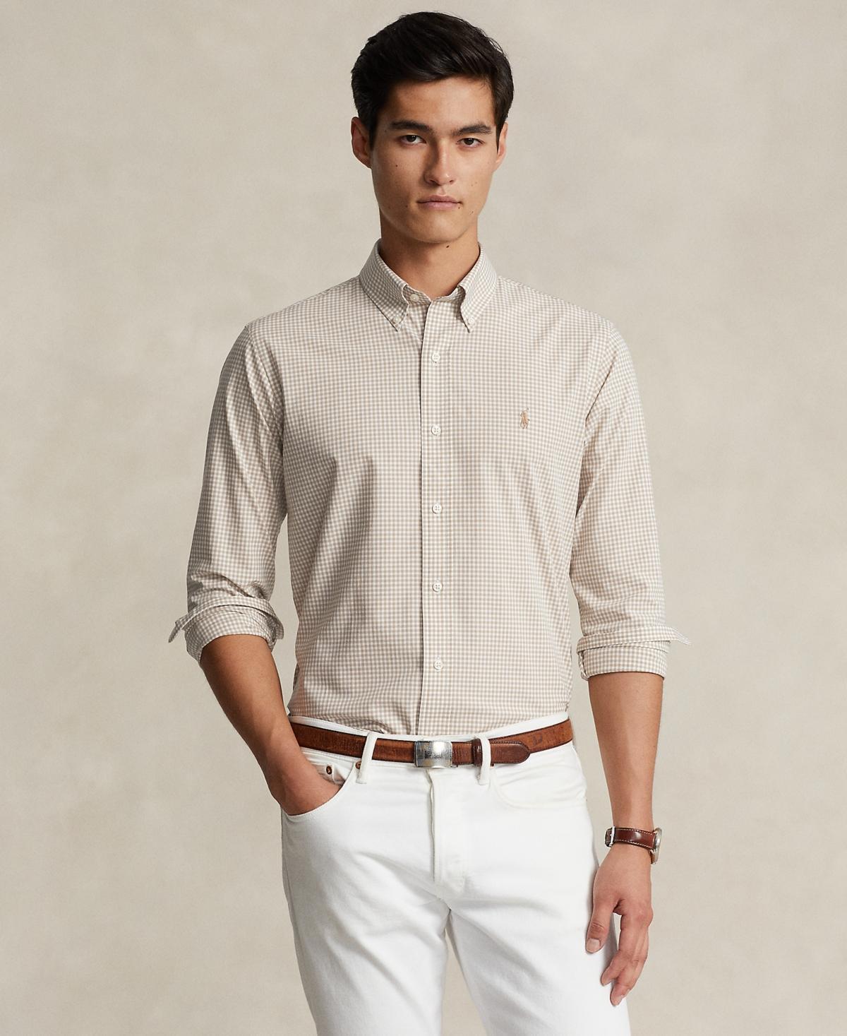 Polo Ralph Lauren Mens Classic-Fit Gingham Stretch Poplin Shirt - Vintage Khaki Product Image