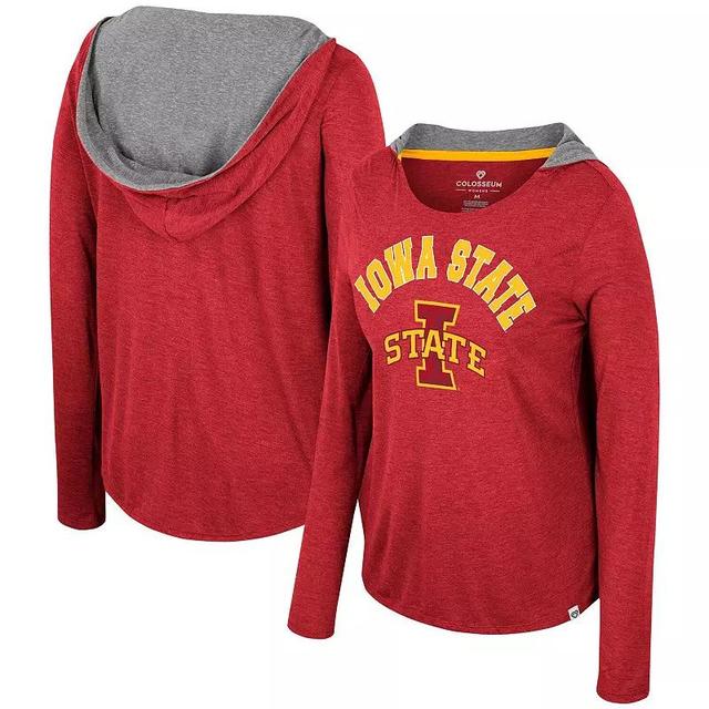 Womens Colosseum Cardinal Iowa State Cyclones Distressed Heather Long Sleeve Hoodie T-Shirt Product Image