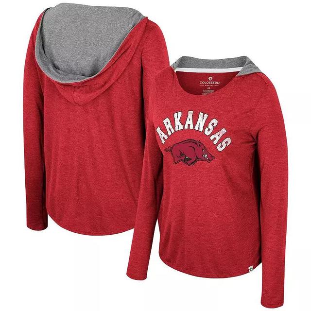 Womens Colosseum Cardinal Arkansas Razorbacks Distressed Heather Long Sleeve Hoodie T-Shirt Product Image