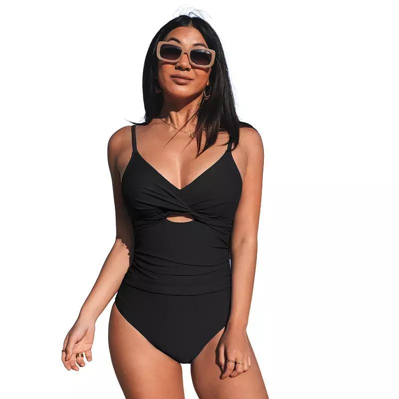 Womens Twist Front Cutout Ruched One Piece Swimsuit Product Image