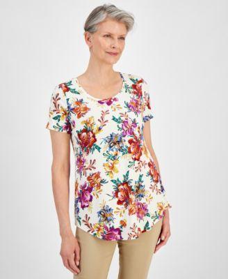 Jm Collection Womens Scoop-Neck Short-Sleeve Knit Top, Created for Macys Product Image