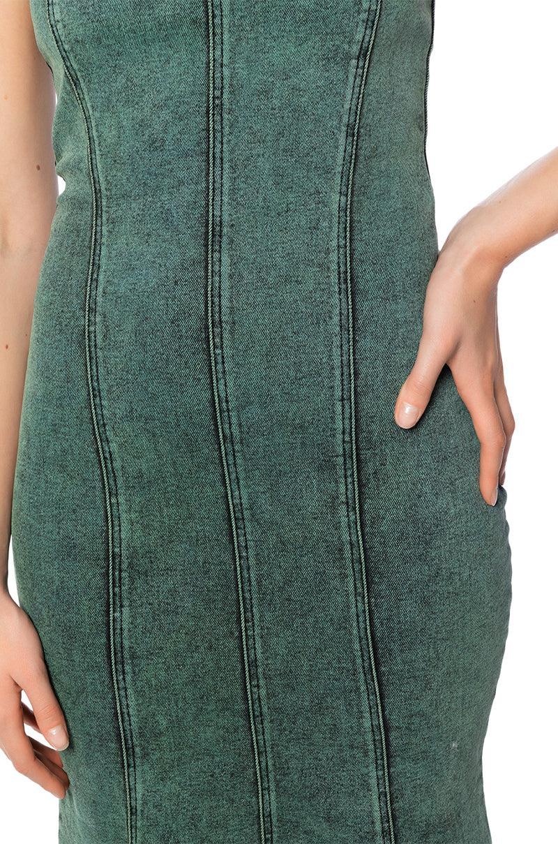 SEEING GREEN STRAPLESS WASHED DENIM MIDI DRESS Product Image