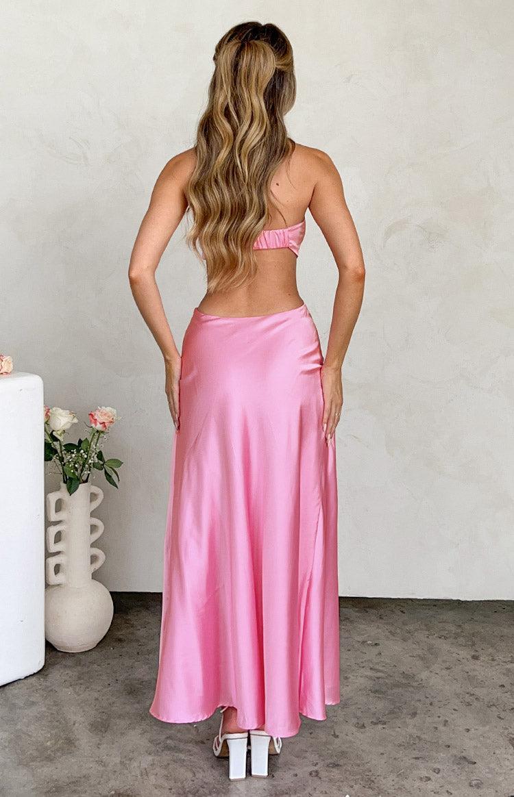 Lili Pink Satin Strapless Maxi Dress Product Image