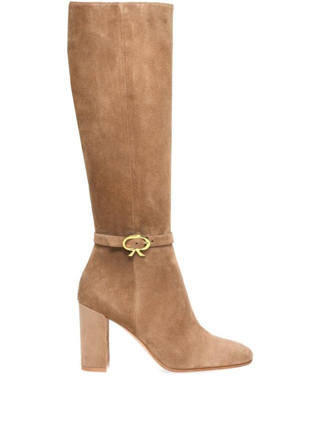 GIANVITO ROSSI Ribbon 85 Buckled Suede Knee Boots In Brown Product Image