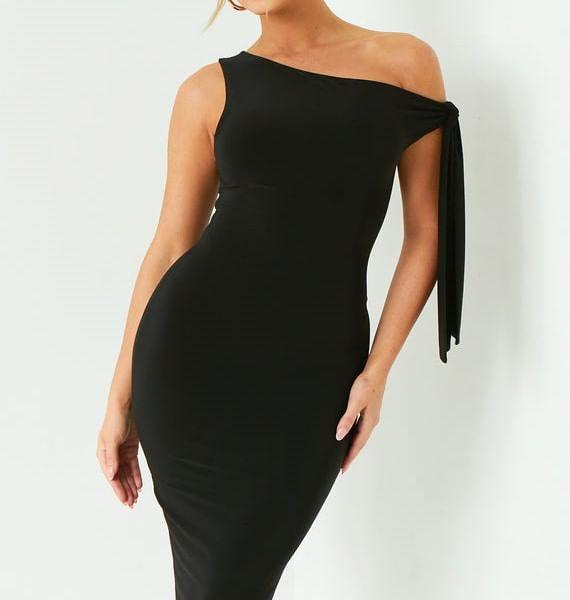 Sleeveless Off-Shoulder Plain Midi Bodycon Dress Product Image