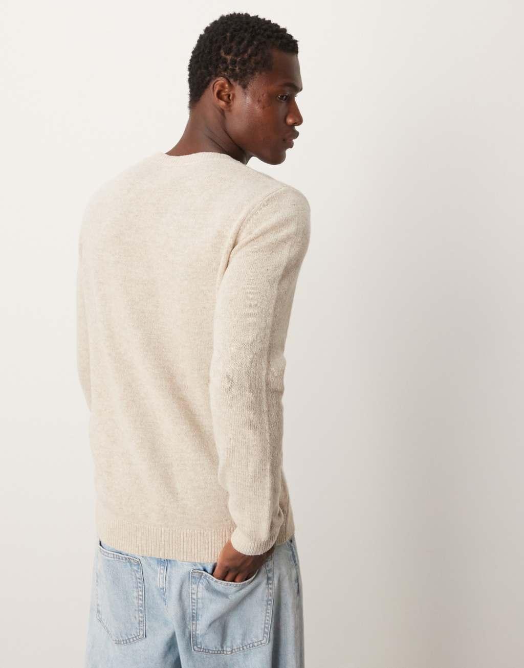 ASOS DESIGN lambswool crew neck sweater in oatmeal Product Image