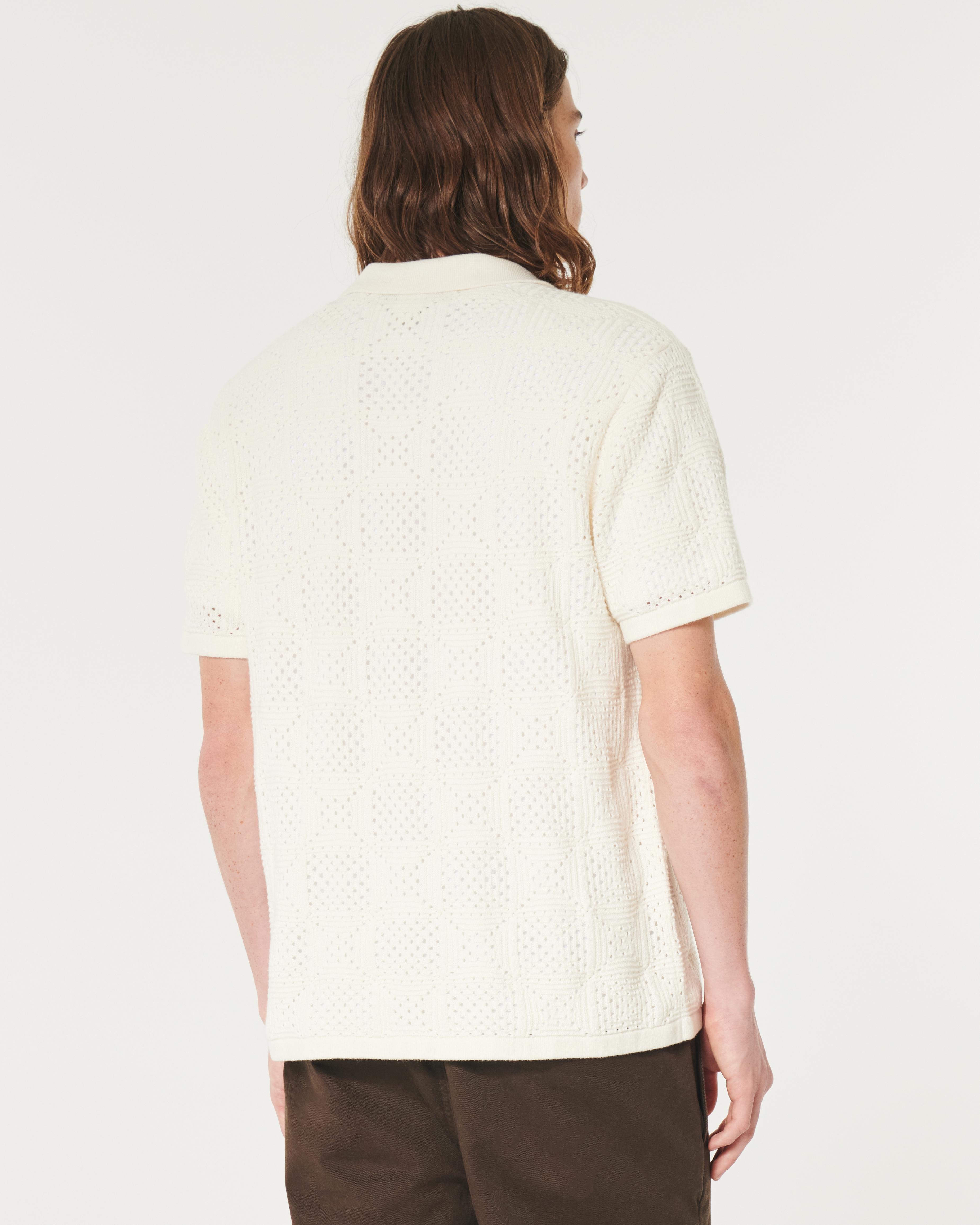 Short-Sleeve Open-Stitch Sweater Shirt Product Image