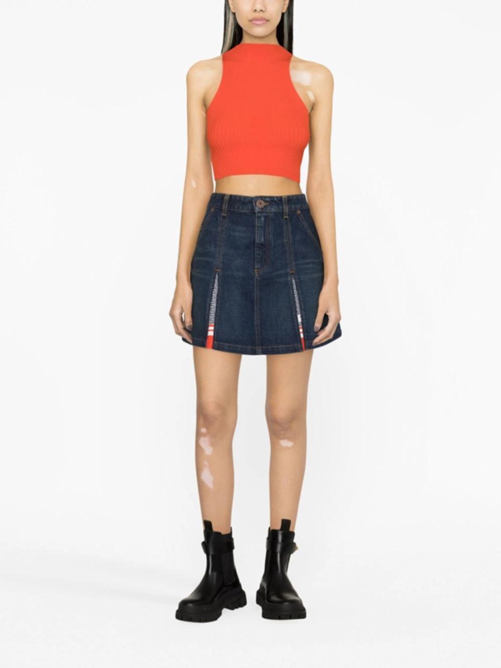 Pleated Denim Skirt In Blue Product Image