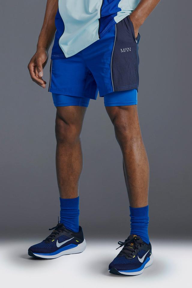 Mens Blue Man Active Mesh Panelled 2-in-1 Short, Blue Product Image