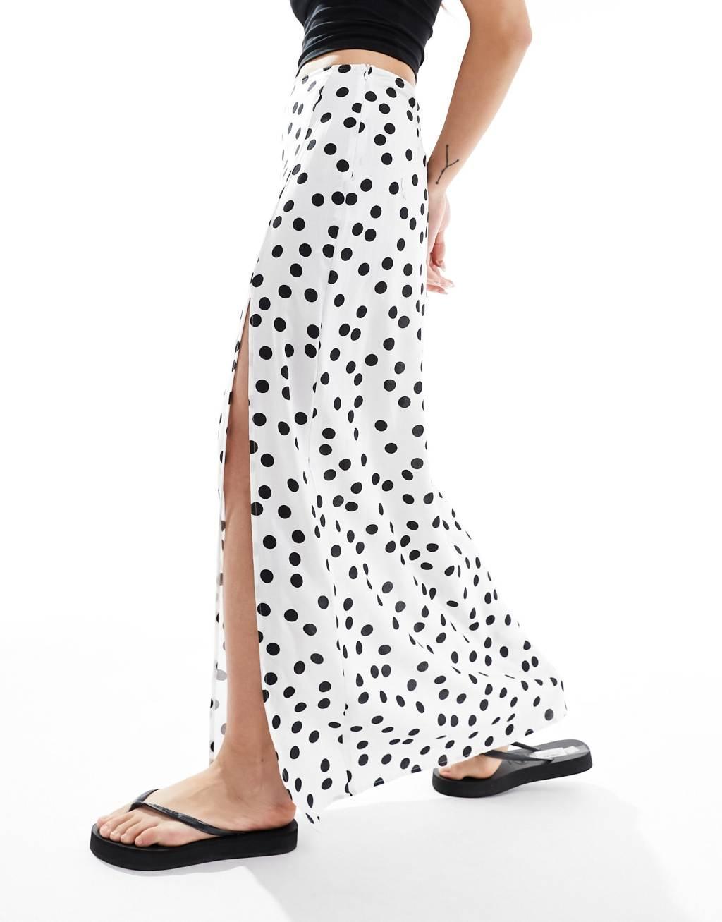 ASOS DESIGN split leg maxi skirt in cream spot print Product Image