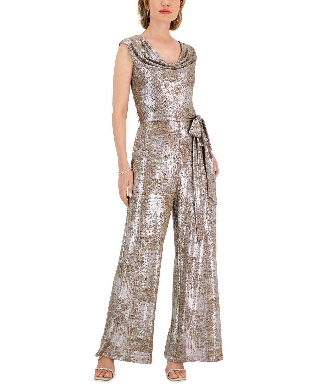 Connected Womens Metallic Cowl-Neck Jumpsuit - Flax Product Image