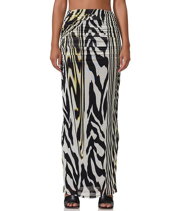 AFRM Bevin Zebra Printed Mesh Ruched Pull-On Coordinating Maxi Skirt Product Image