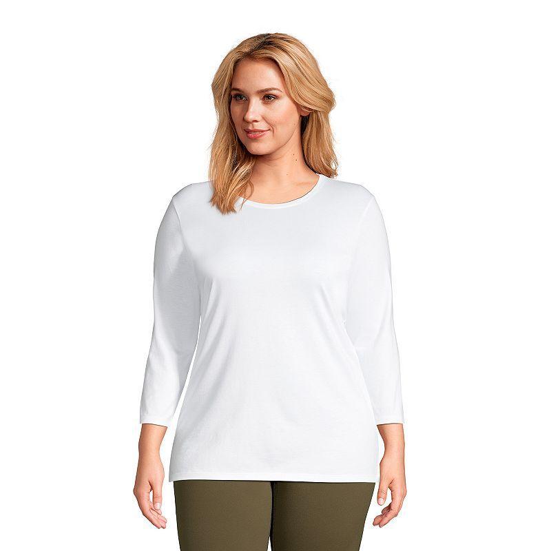 Lands End Womens Plus Size 3/4 Sleeve Cotton Supima Crewneck Tunic Product Image