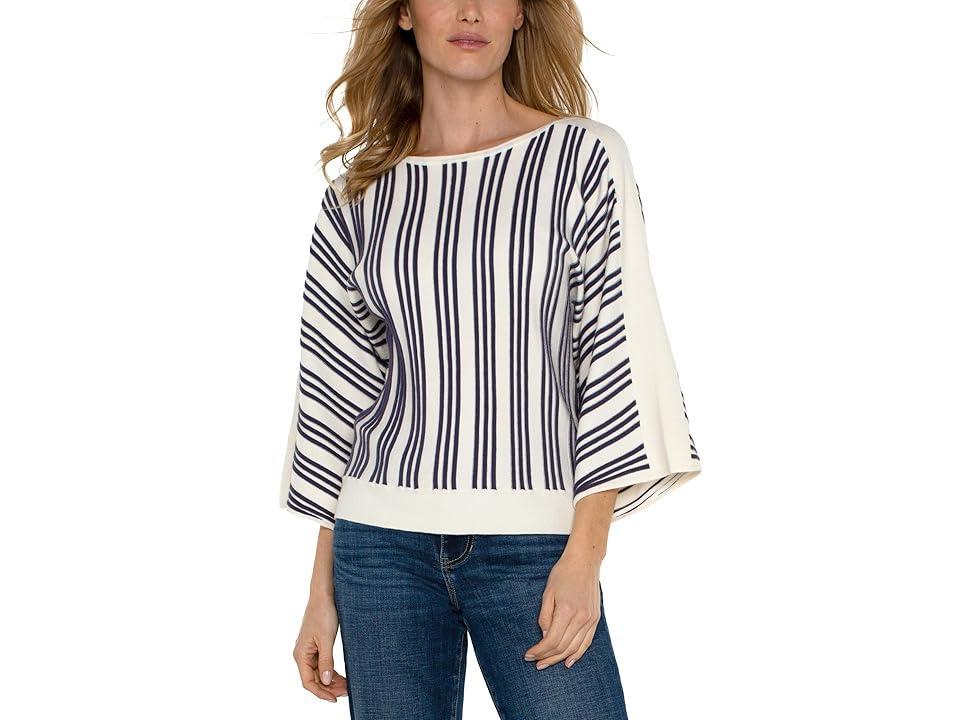 Liverpool Los Angeles 3/4 Sleeve Boat Neck Dolman Sweater (Cream Stripe) Women's Sweater Product Image