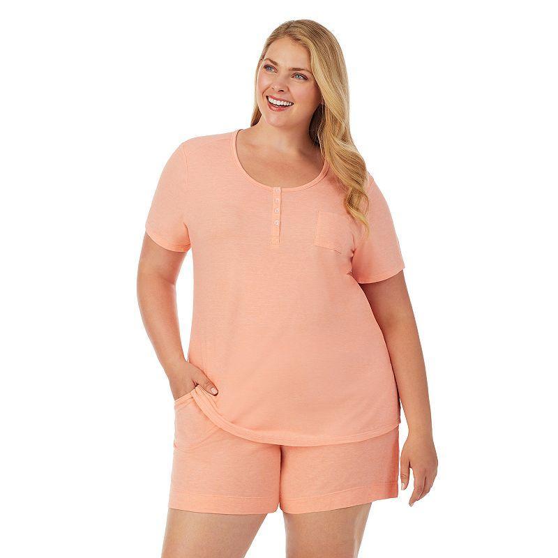 Plus Size Cuddl Duds Essentials Pajama Tee & Pajama Boxers Sleep Set, Womens Light Red Product Image