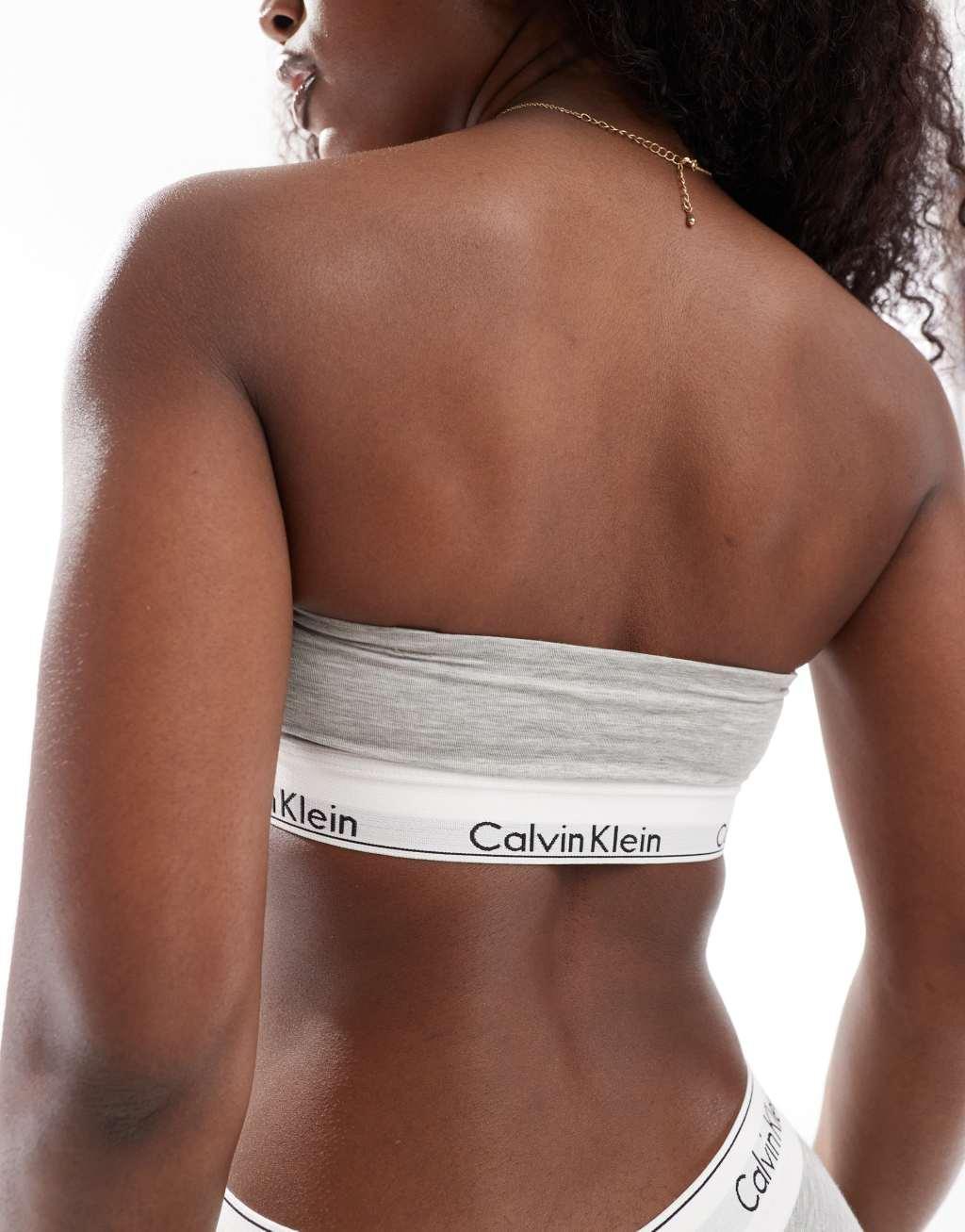 Calvin Klein modern cotton fashion lightly lined bandeau bralette in gray Product Image