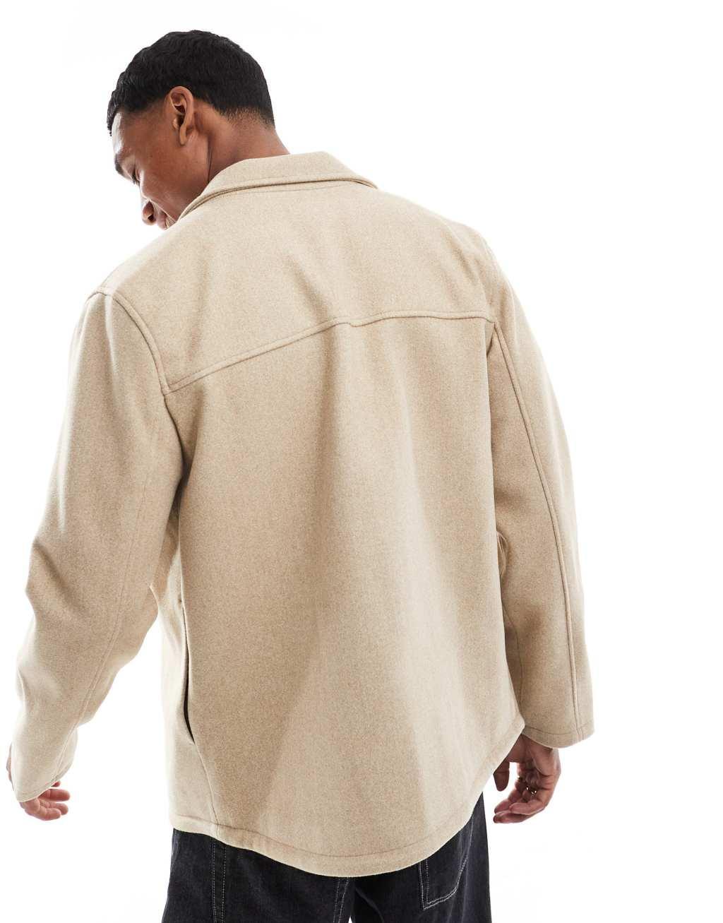 ASOS DESIGN wool look shacket in camel Product Image