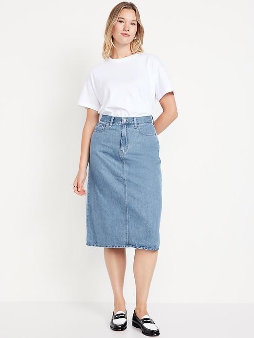 High-Waisted Wow Jean Midi Skirt Product Image