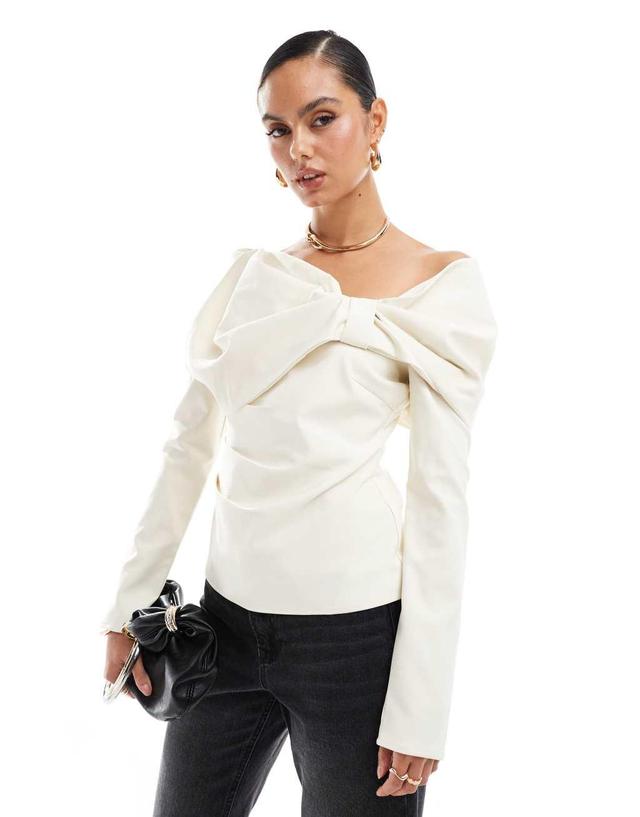 Pretty Lavish exaggerated bow top in cream Product Image