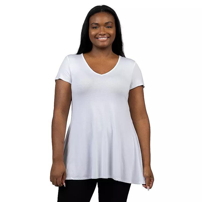 Plus Size 24Seven Comfort Apparel Short Sleeve V-Neck Tunic T-Shirt, Womens Product Image