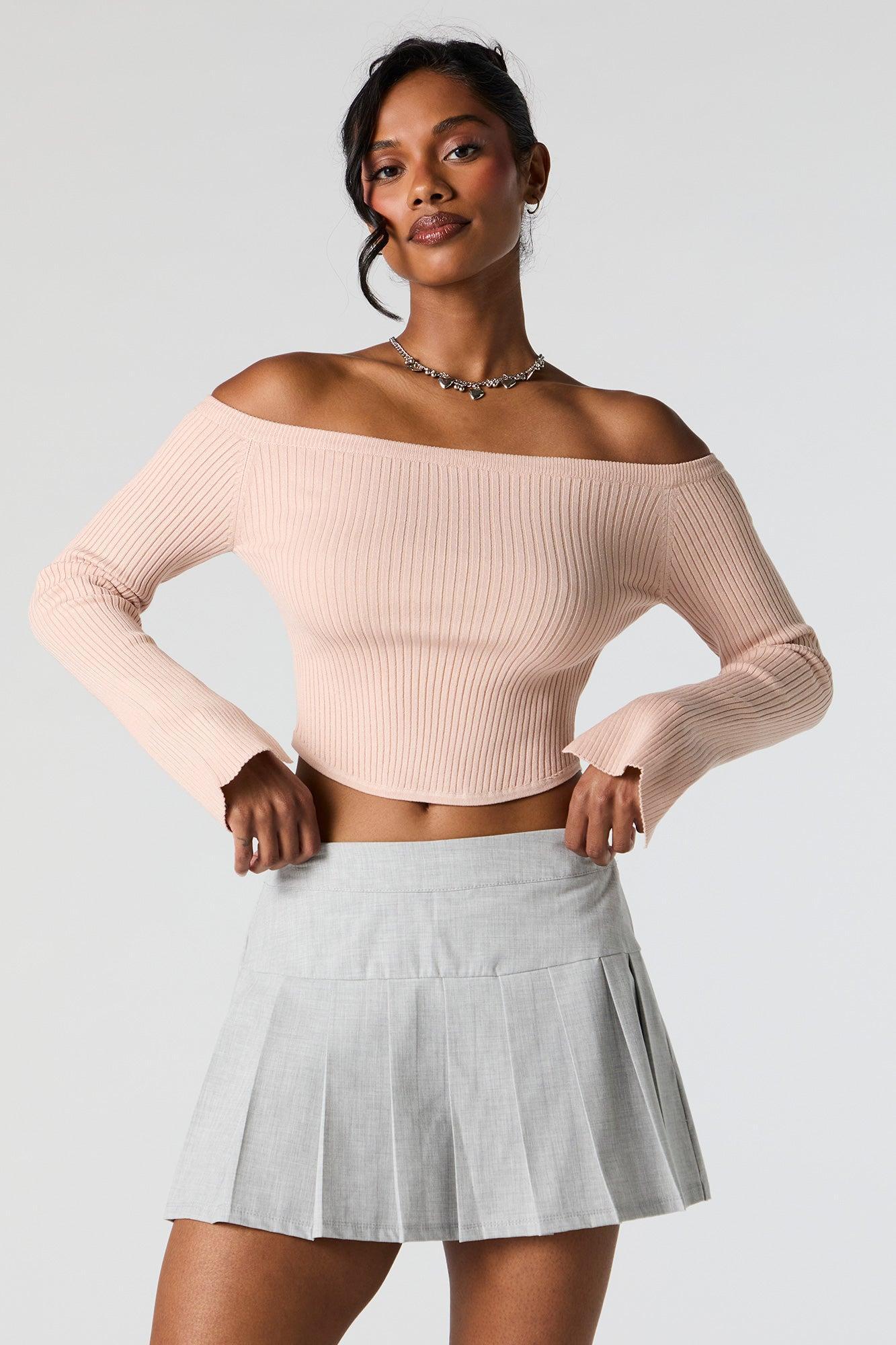 Ribbed Knit Off Shoulder Sweater Female Product Image