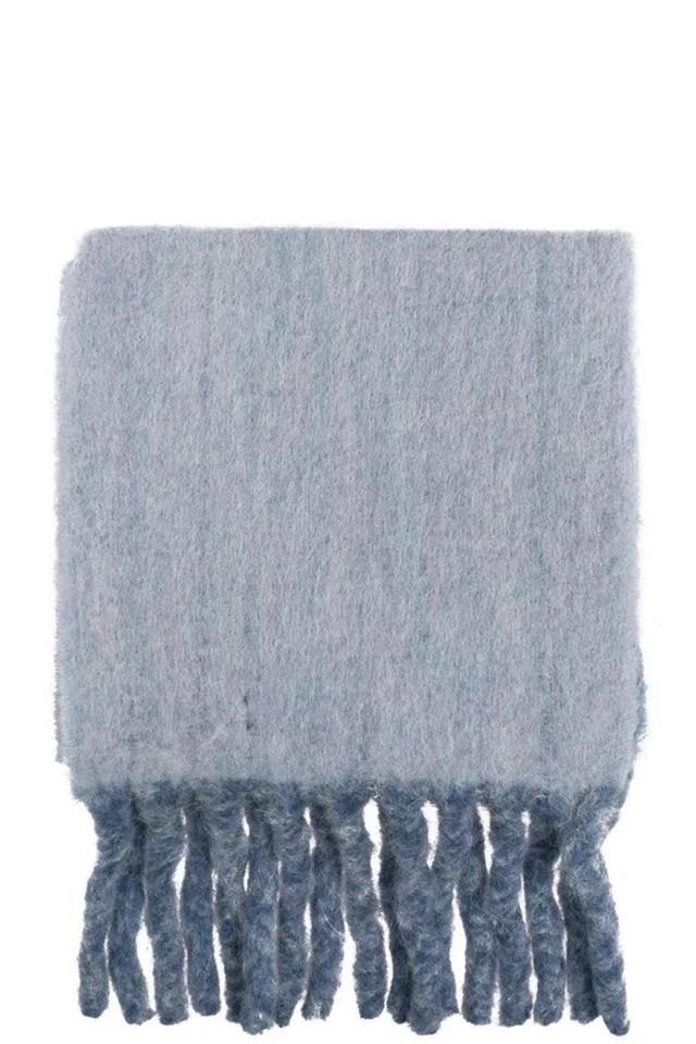 Logo-intarsia Fringed Reversible Scarf In Blue Product Image