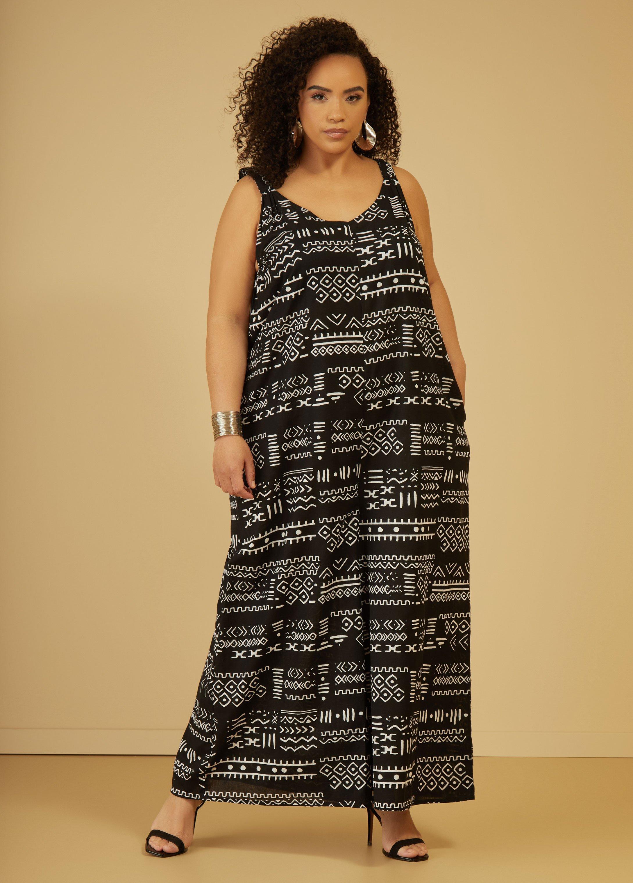 Plus Size Abstract Linen Blend Jumpsuit Ashley Stewart Product Image