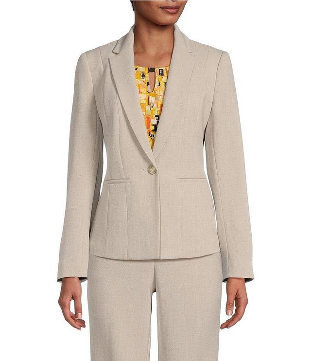 Kasper Pebble Crepe Notch Lapel Long Sleeve Seamed One Button Jacket Product Image