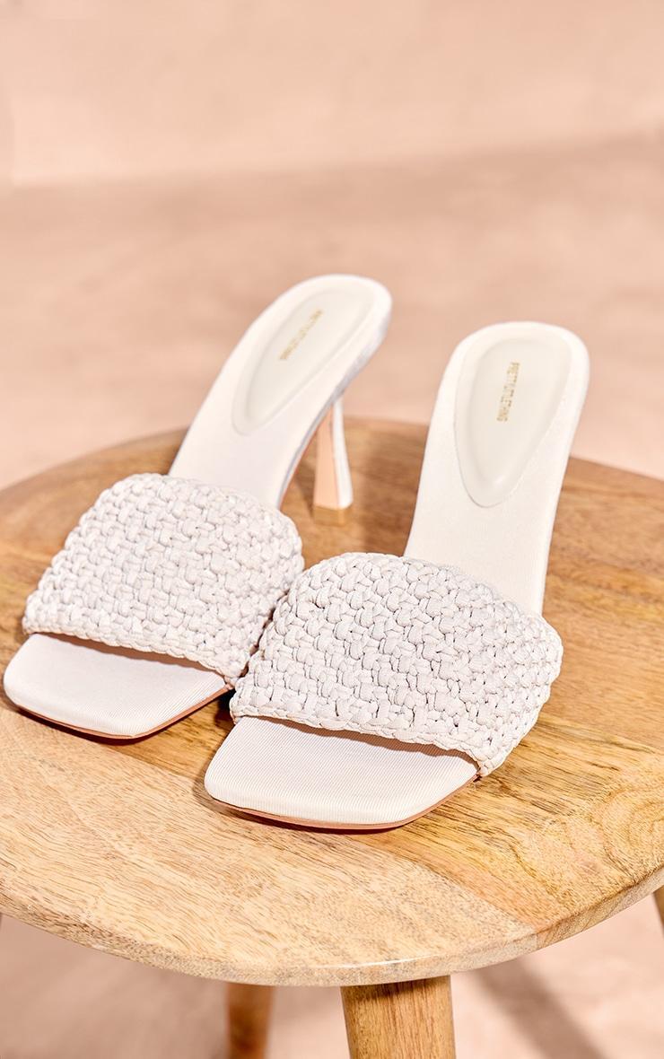 Natural Square Toe Crochet Strap Mid Heeled Mules Product Image