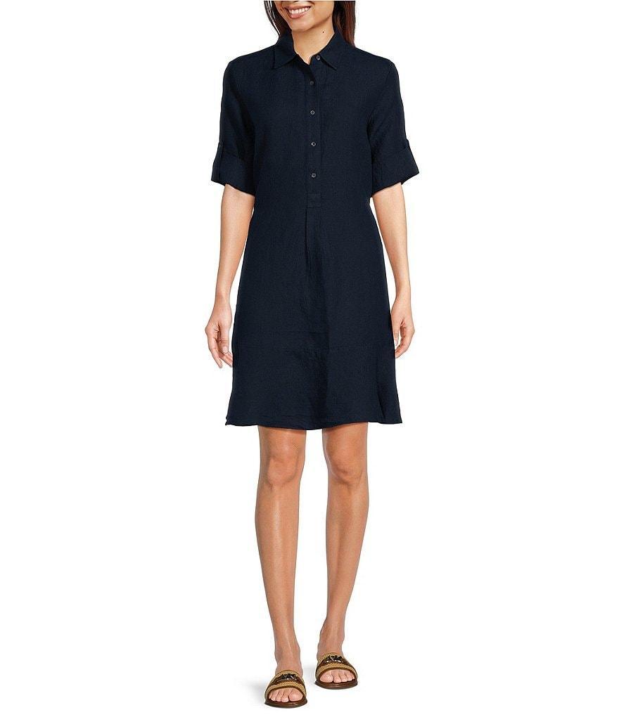 J.McLaughlin Wellesley Linen Point Collar Long Sleeve Shirt Dress Product Image