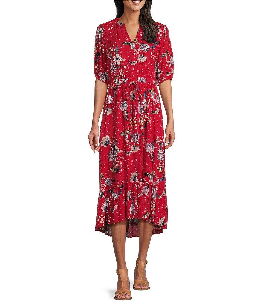 Nurture by Westbound High-Low V-Neck Short Sleeve Shift Midi Dress Product Image