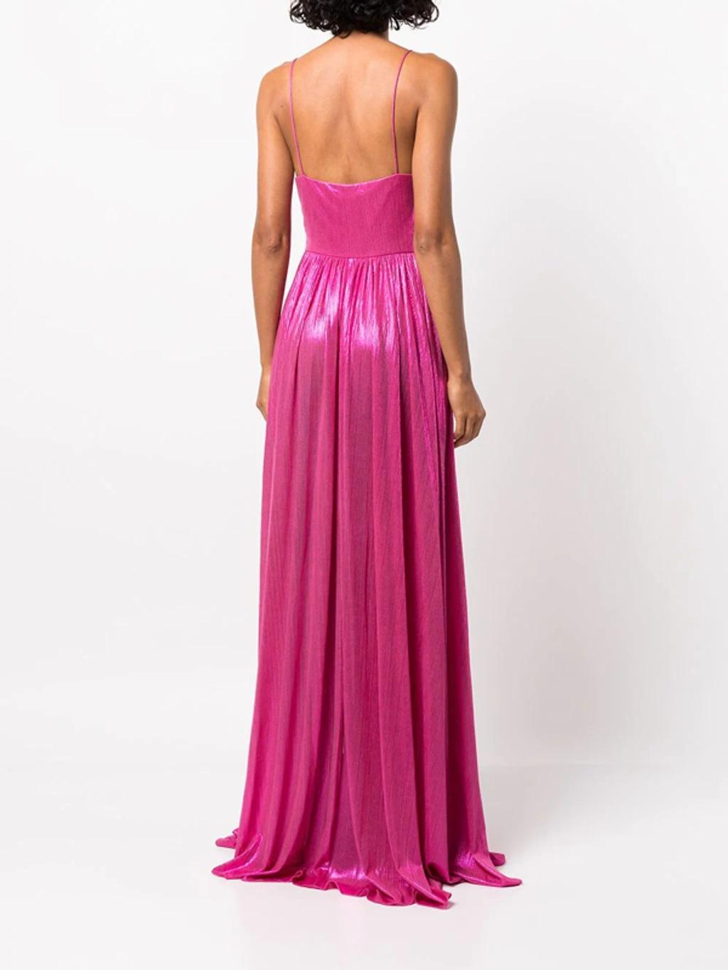 Doss Wrap-effect Pleated Lamé Gown In Pink Product Image