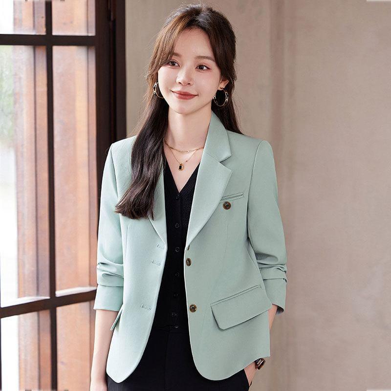 Lapel Collar Plain Single Breasted Blazer Product Image